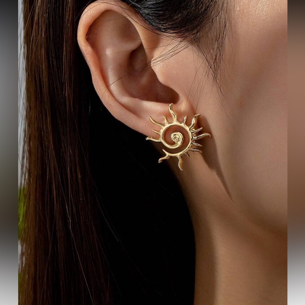 Gold Sunburst Spiral Earrings